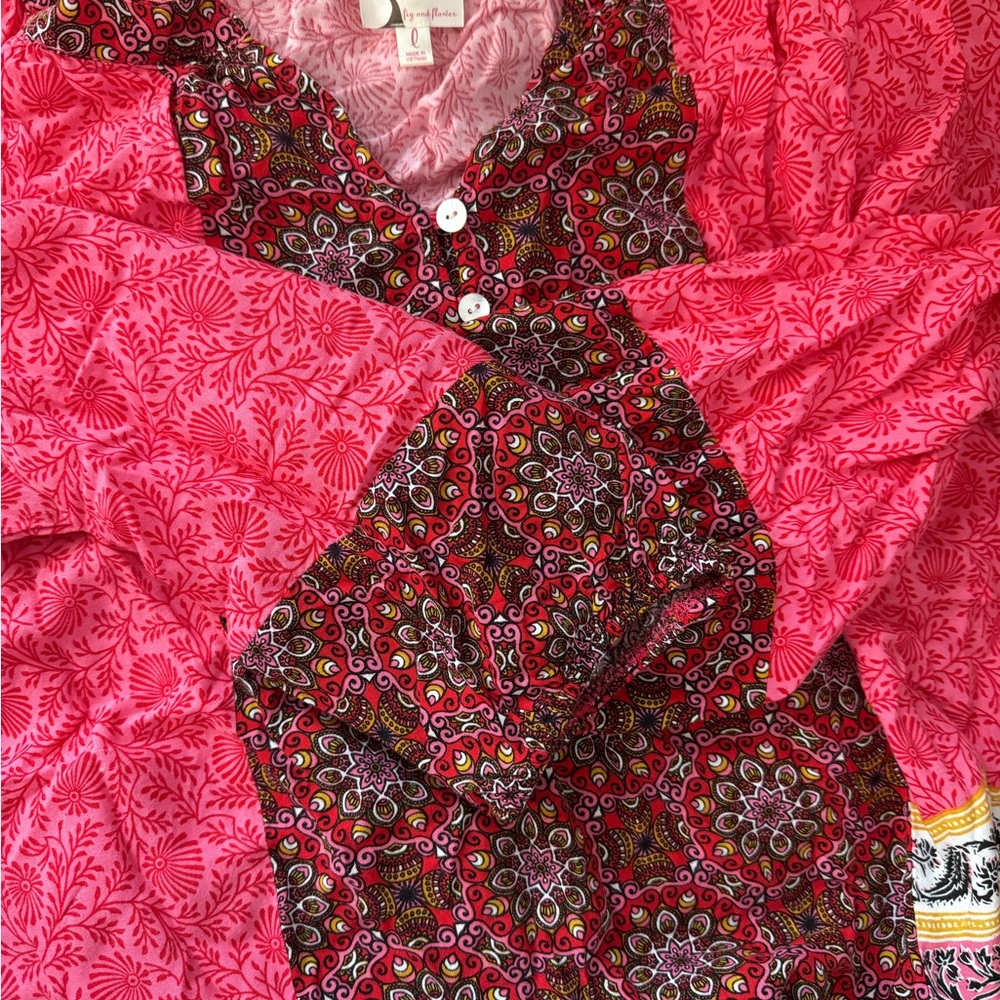 Fig and Flower Red and Pink Patterned Blouse